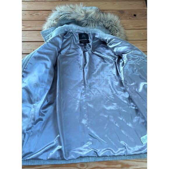 J Crew Nello Gori Wool Faux fur hood Full zip Peacoat Parka size 6 Grey Z2 - Picture 5 of 11